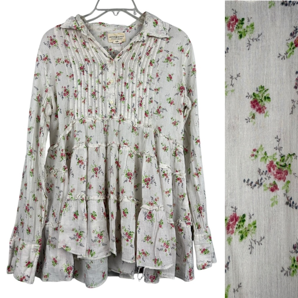 Ralph Lauren Floral Tunic - Cream with Pink and Green